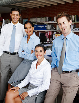 Buy stock photo Team of business people together in their office