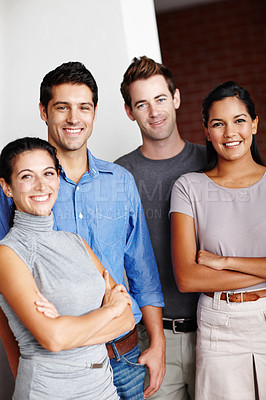 Buy stock photo Portrait of a successful design team smiling confidently