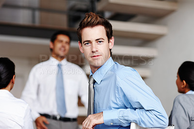 Buy stock photo Boardroom, meeting and portrait of business man in office for coaching, seminar or workshop. Corporate, development and presentation with confident employee in workplace for upskill training