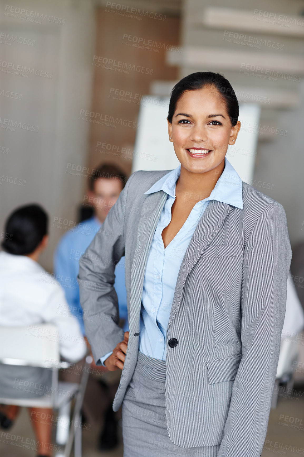Buy stock photo Confidence, business and girl with portrait in office for work in performance monitoring and compliance. Investor relations manager, happy and proud for financial reporting and partnership management