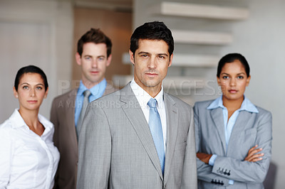 Buy stock photo Confident, group and portrait of business people in office for corporate career and supply chain or project management. Operations team, compliance and problem solving for company and professional.