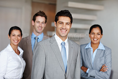 Buy stock photo Confidence, group and portrait of business people in office for corporate career and supply chain or project management. Operations team, compliance and problem solving for company and professional.