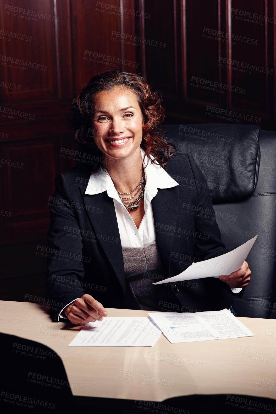 Buy stock photo Office, portrait or business woman with document for immigration case, legislation and justice. Professional career, female advocate or paperwork for regulations, review or legal evidence in law firm