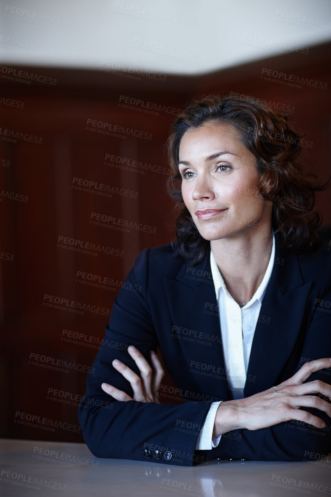 Buy stock photo Career, attorney or businesswoman in office for thinking, justice and immigration case for legal advice. Professional job, female advocate or ideas for regulations, legislation and fair in law firm