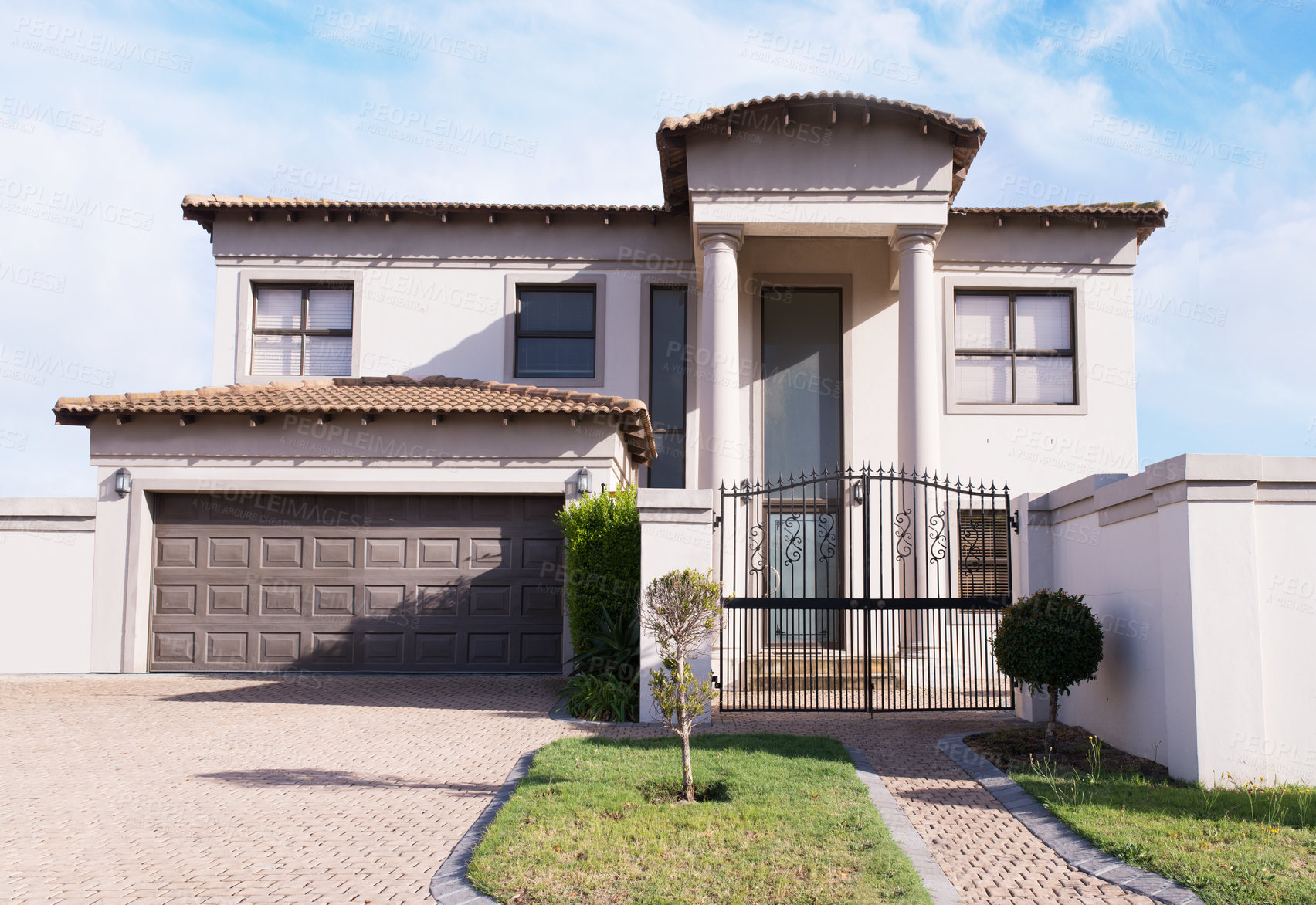 Buy stock photo House, luxury and development for property, wealth and architecture for real estate growth. Building, structure and summer home in rich estate for society, sales and realtor market for design project