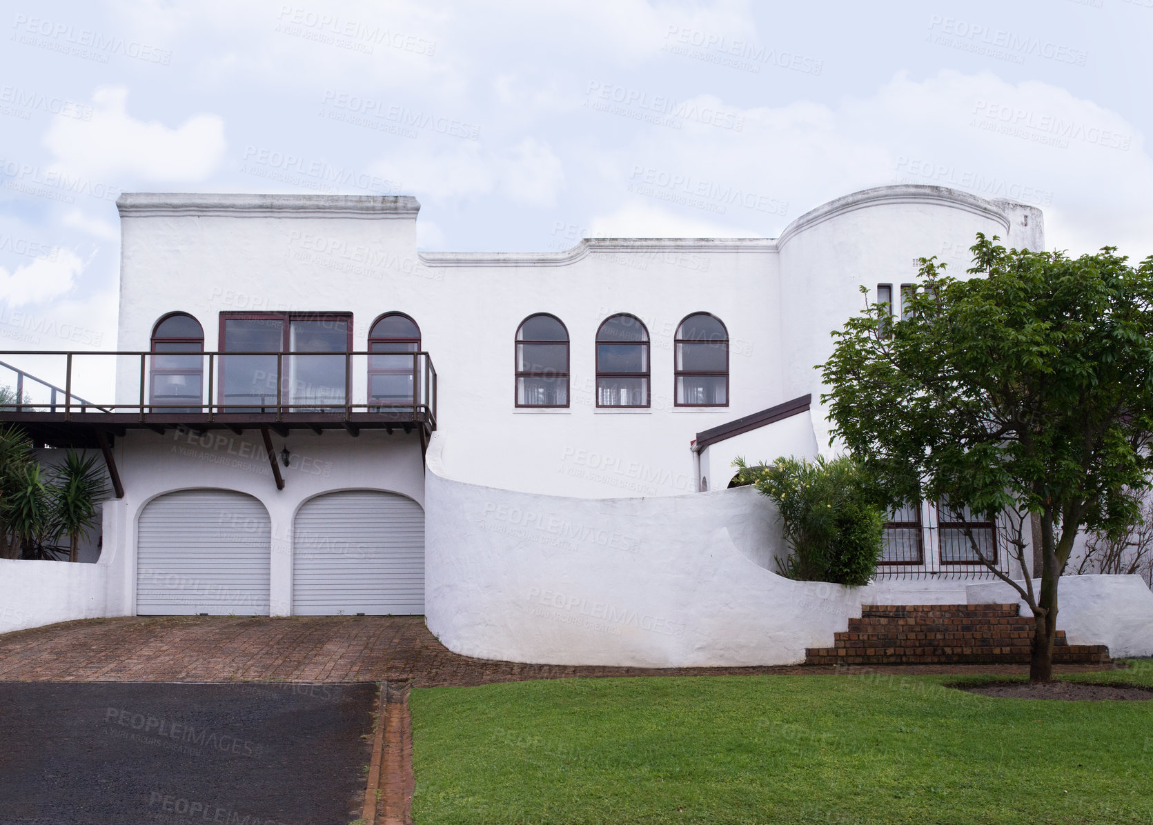 Buy stock photo Double storey, property or house in neighborhood, estate or residential area in Dallas, Texas community in USA. Background, outdoor development or suburban home for investment project in quiet town
