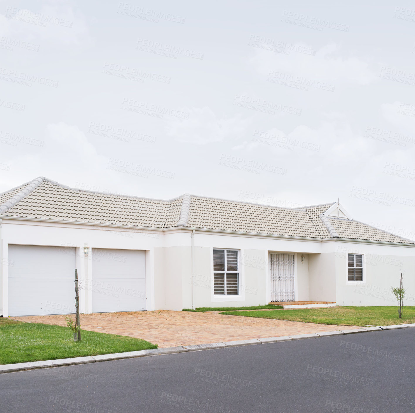 Buy stock photo Street, road and house in neighborhood, estate or residential area in Dallas, Texas community in USA. Background, property development or suburban home for investment project or society in quiet town