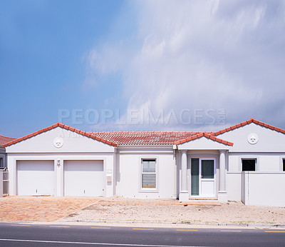 Buy stock photo Garage, residence or house for investment, real estate or residential area in Dallas, Texas in USA. Background, outdoor yard or suburban home in housing project, property or community in quiet town