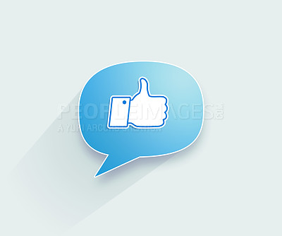 Buy stock photo Vector, like speech bubble or thumbs up emoji on social media, online network review or digital communication. Mockup space, app or graphic with hand vote agreement or yes sign for message opinion 