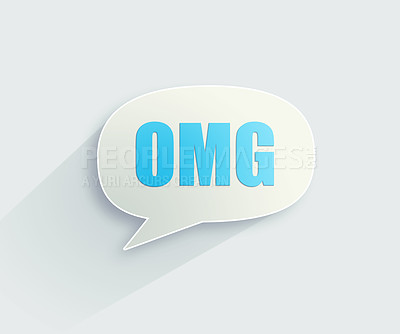 Buy stock photo Vector, omg speech bubble or social media app online network review or digital communication on website. White background mockup, wow or graphic chat with surprised or shocked text message opinion 