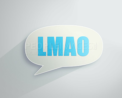 Buy stock photo Vector, lmao speech bubble or social media chat online networking or ui digital communications. Laughing meme, blog or emojis graphic with lol or funny messages or texting on white background space
