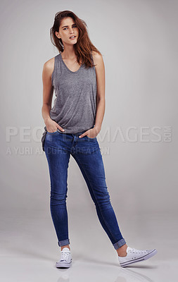Buy stock photo Full length studio portrait of casually-dressed young woman