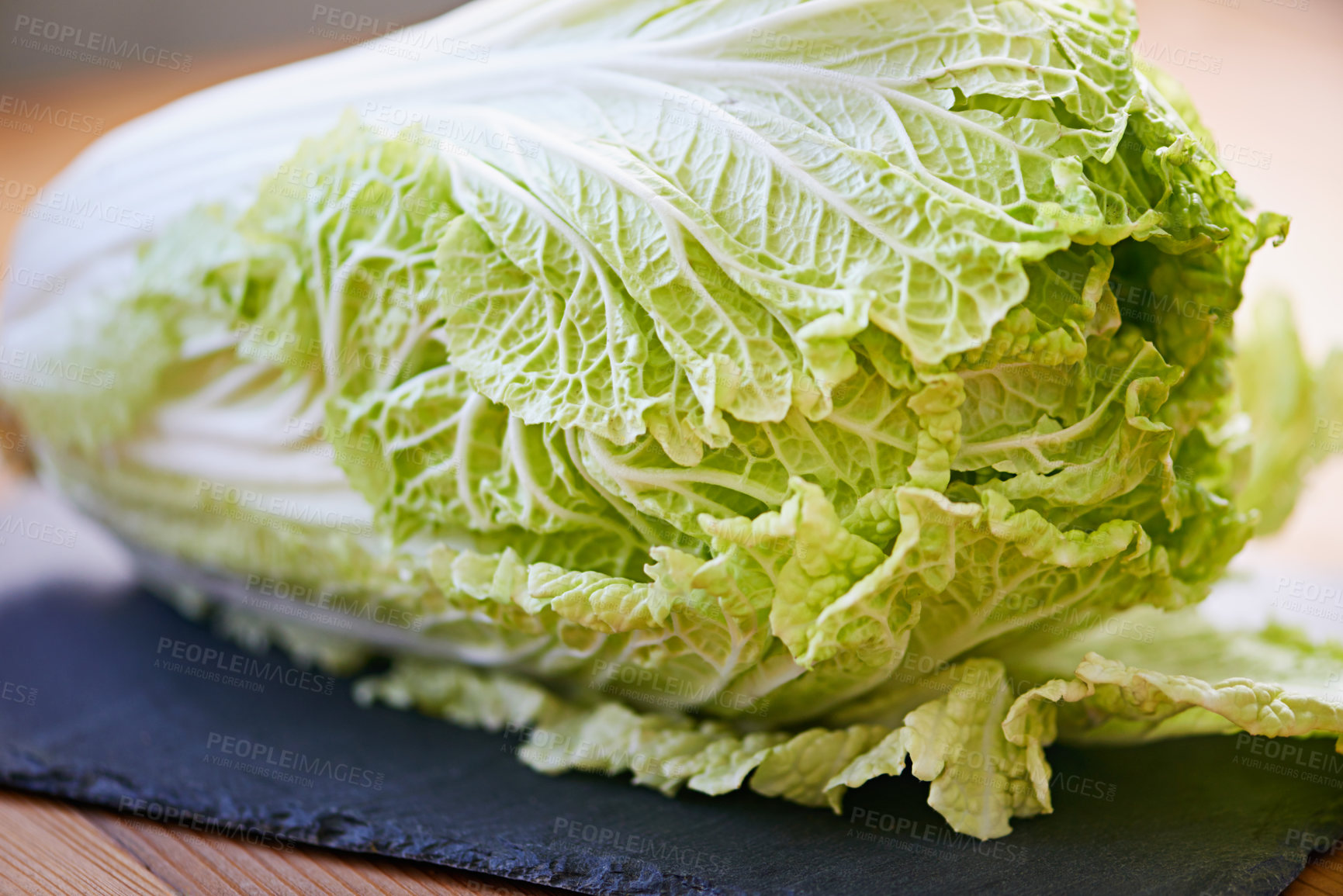 Buy stock photo Cabbage, vegetable and closeup for edible plant, harvest and fresh leafs for food and raw produce for diet. Green, nutrition or healthy organic with vitamins for fibre in salad with antioxidant