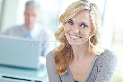 Buy stock photo Smile, creative and woman with portrait in office for career in sales or project management and negotiation for deals. Female employee, confident and professional in workplace for performance reports