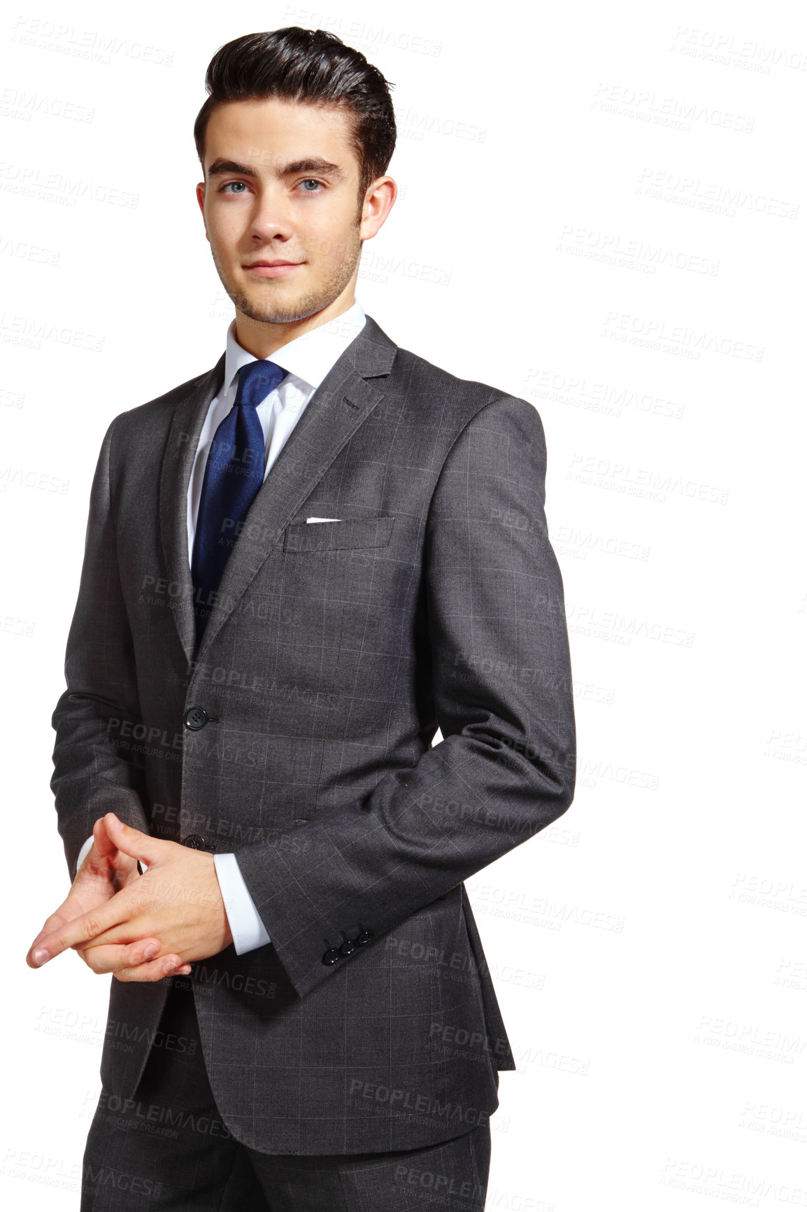 Buy stock photo Confident, suit and portrait of businessman in studio for corporate, finance career and work. Accounting, professional and male person with pride for financial, service and job on white background