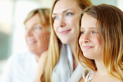 Buy stock photo Child, happiness and grandmother with family home, trust and relax on holiday or vacation for break. Senior woman, mother and kid in bonding together for love, support and care as generation in house