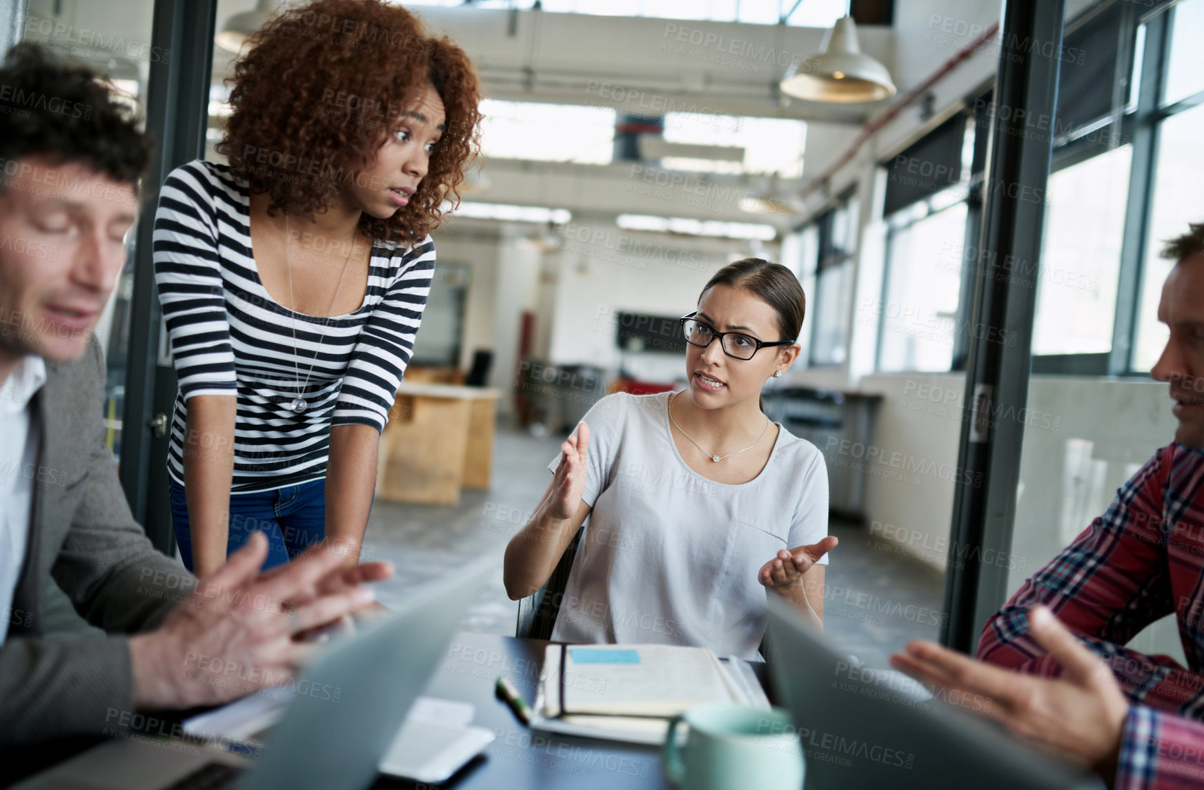 Buy stock photo Teamwork, planning and marketing with business people, meeting and partnership for communication. Employees, collaboration and employer talking about agenda, schedule and creative idea industry