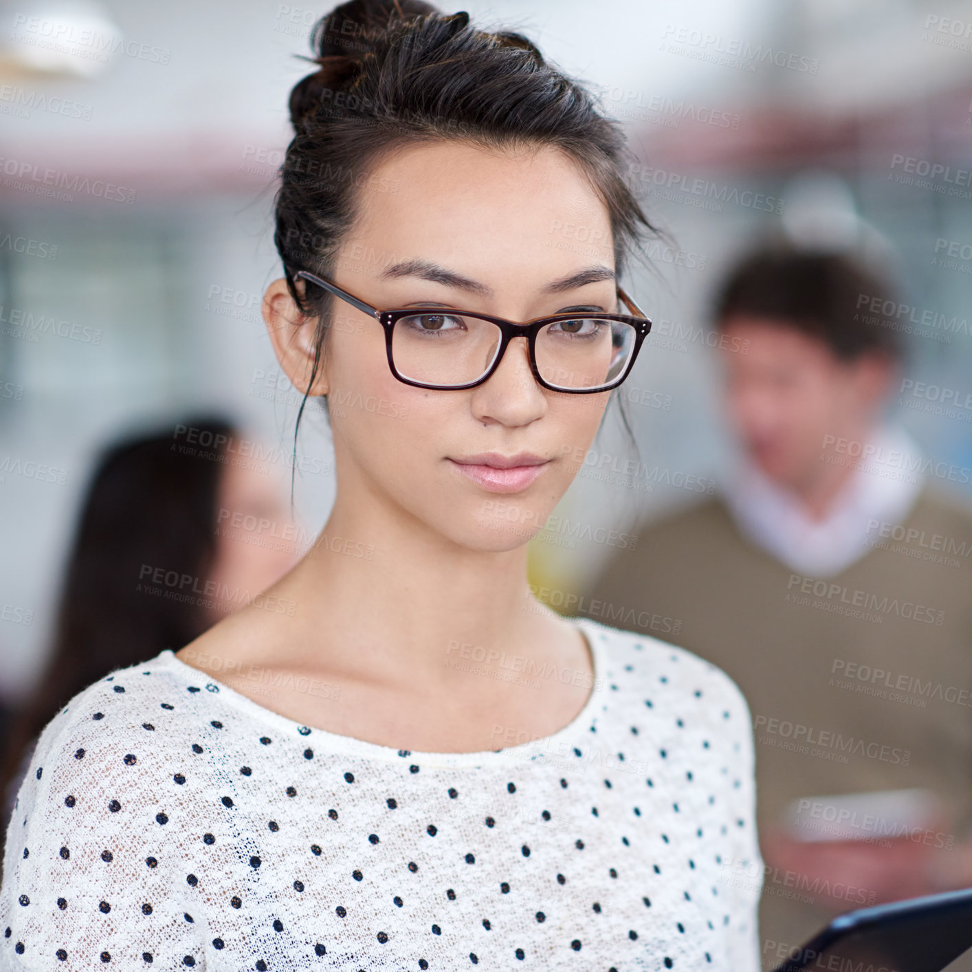 Buy stock photo Portrait, employee and woman in office for meeting, internship or professional career. Graduate, editor and female person with confidence for publication, artistic job or creative at magazine agency