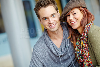 Buy stock photo Portrait of a happy couple with copyspace
