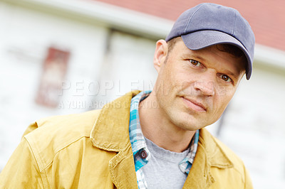 Buy stock photo Portrait of serious man standing outside