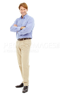 Buy stock photo Mature, attractive male in smart casual wear standing with his arms folded isolted on white