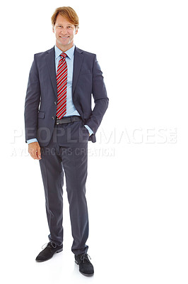 Buy stock photo Full length studio portrait of a confident mature businessman isolated on white