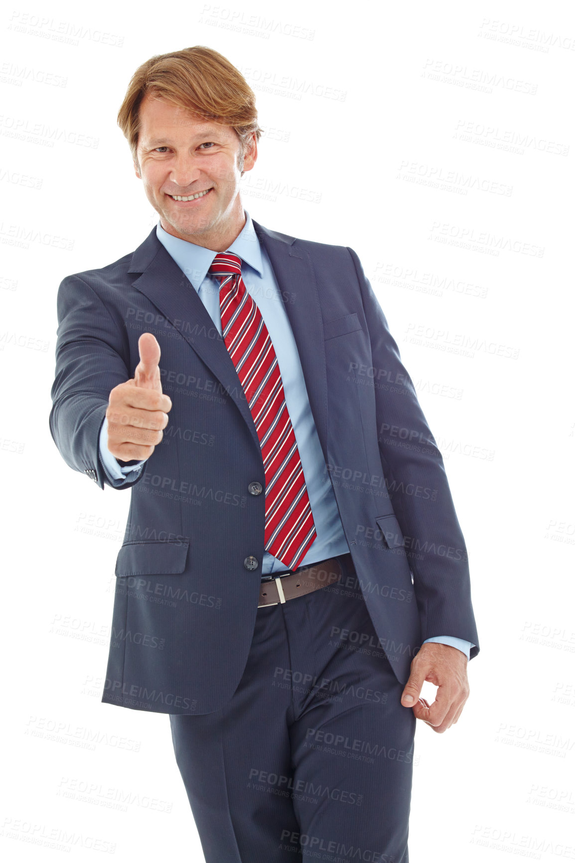 Buy stock photo Studio portrait of a mature businessman giving the thumbs up isolated on white