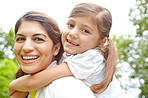 Giving her daughter a piggyback