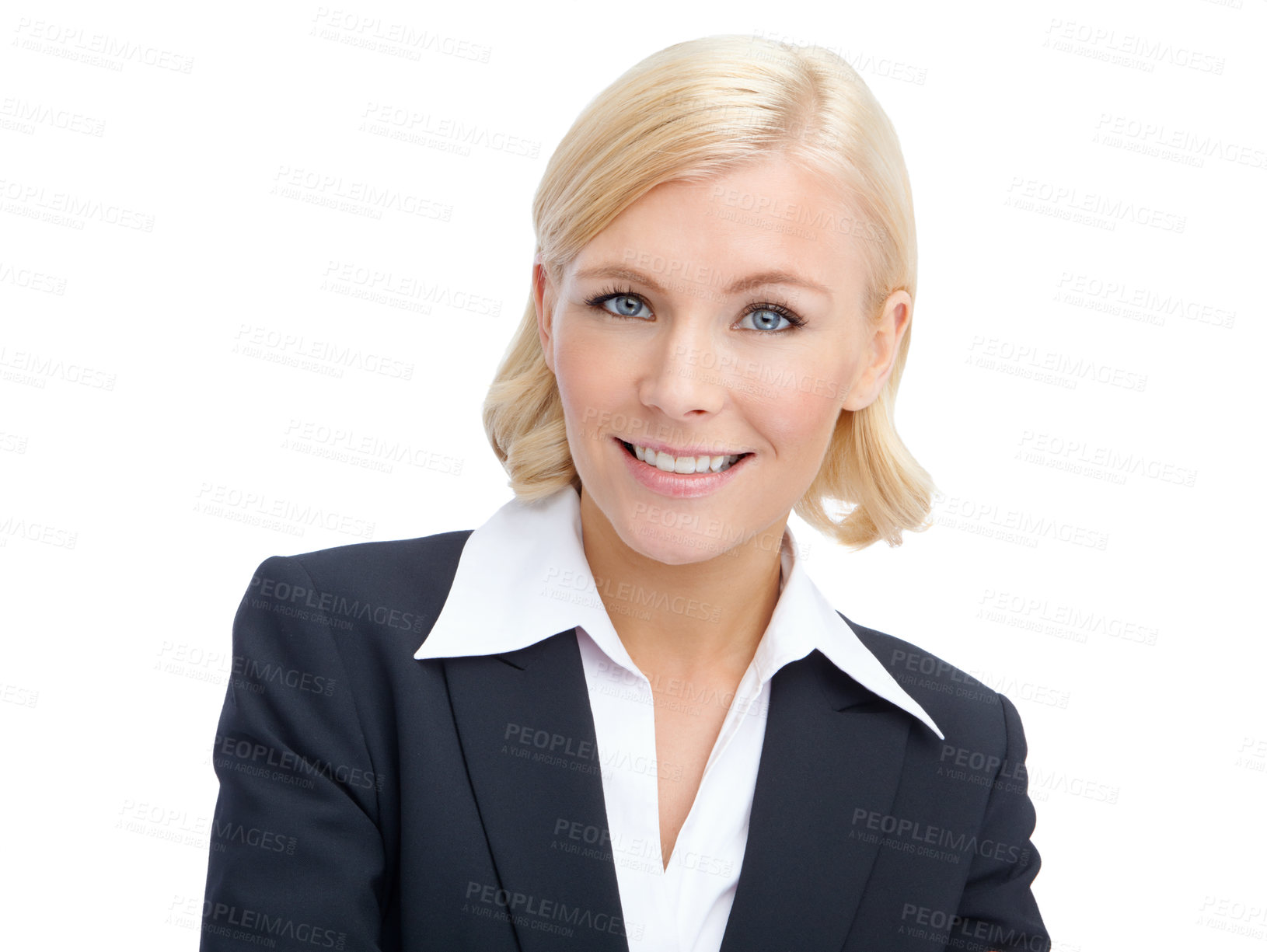 Buy stock photo Business, girl and happy with portrait in studio as real estate agent for property investment and consultation. Female realtor, confidence and white background for home loan advice and professional.