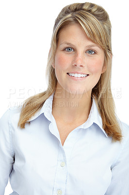 Buy stock photo Smiling young businesswoman looking positive