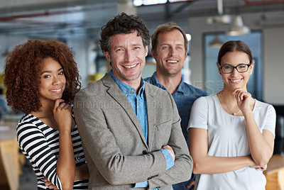 Buy stock photo Diverse group of professionals smiling at the camera