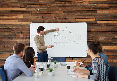 Buy stock photo Shot of a group of coworkers sitting at a conference table during a presentation
