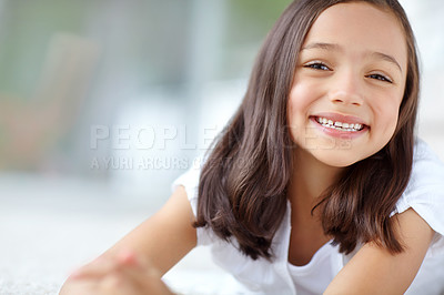 Buy stock photo A portrait of a cute, smiling girl with copyspace