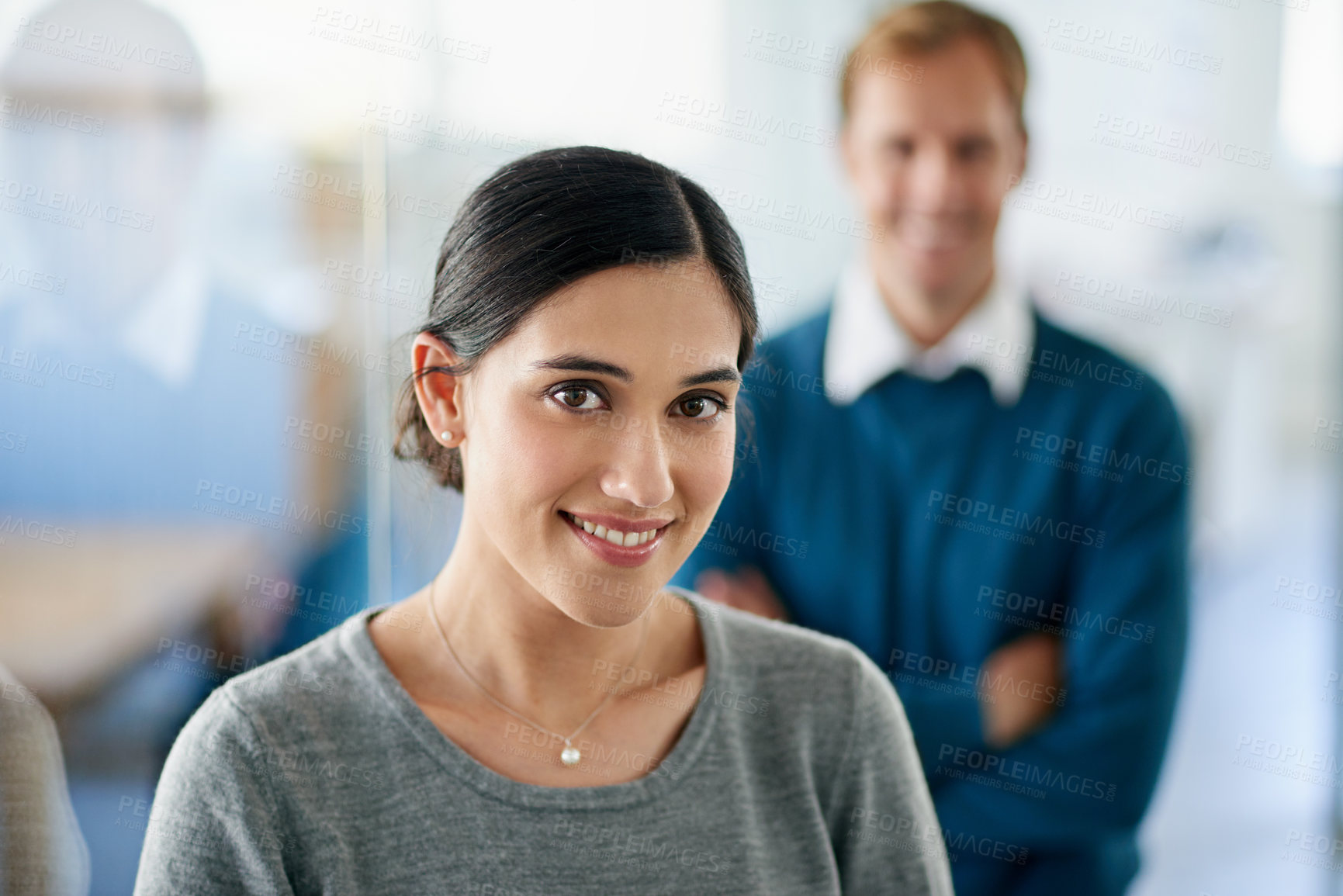 Buy stock photo Portrait, woman and smile in office for start up project, consultant and happiness for collaboration in business. Female person, financial advisor and accountant in workplace for new company 