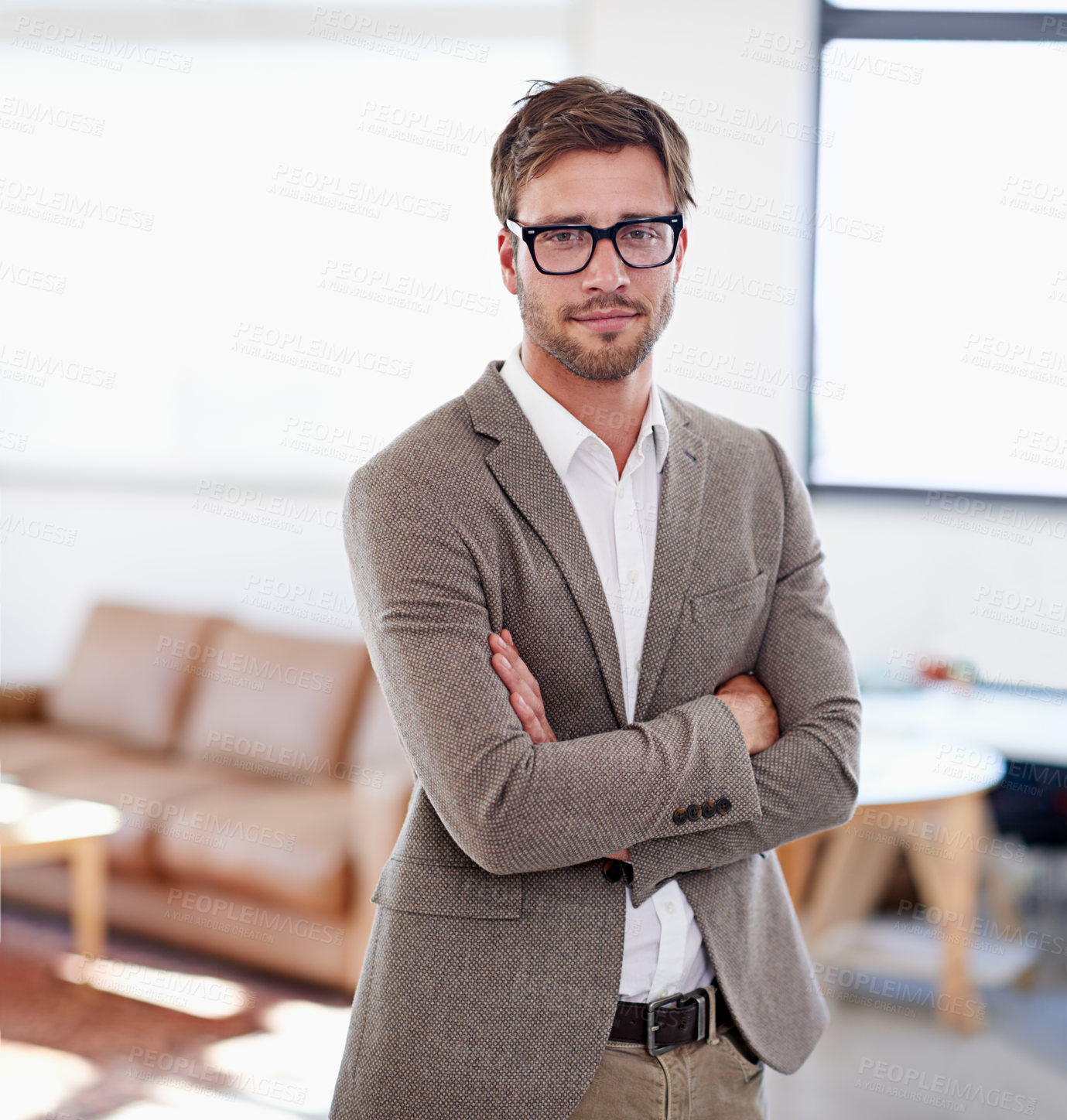 Buy stock photo Portrait of a young man standing in an office