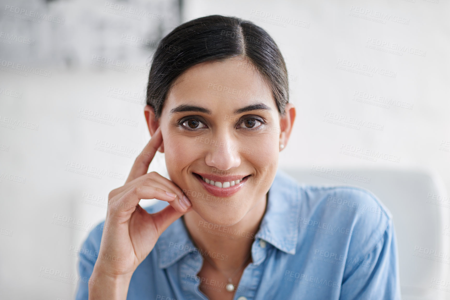 Buy stock photo Cropped shot of a beautiful young businesswoman in her office