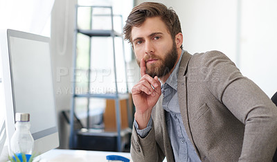 Buy stock photo Portrait of a handsome creative professional looking thoughtfully at the camera