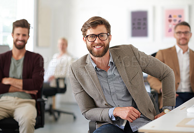 Buy stock photo Shot of businessmen working in the office