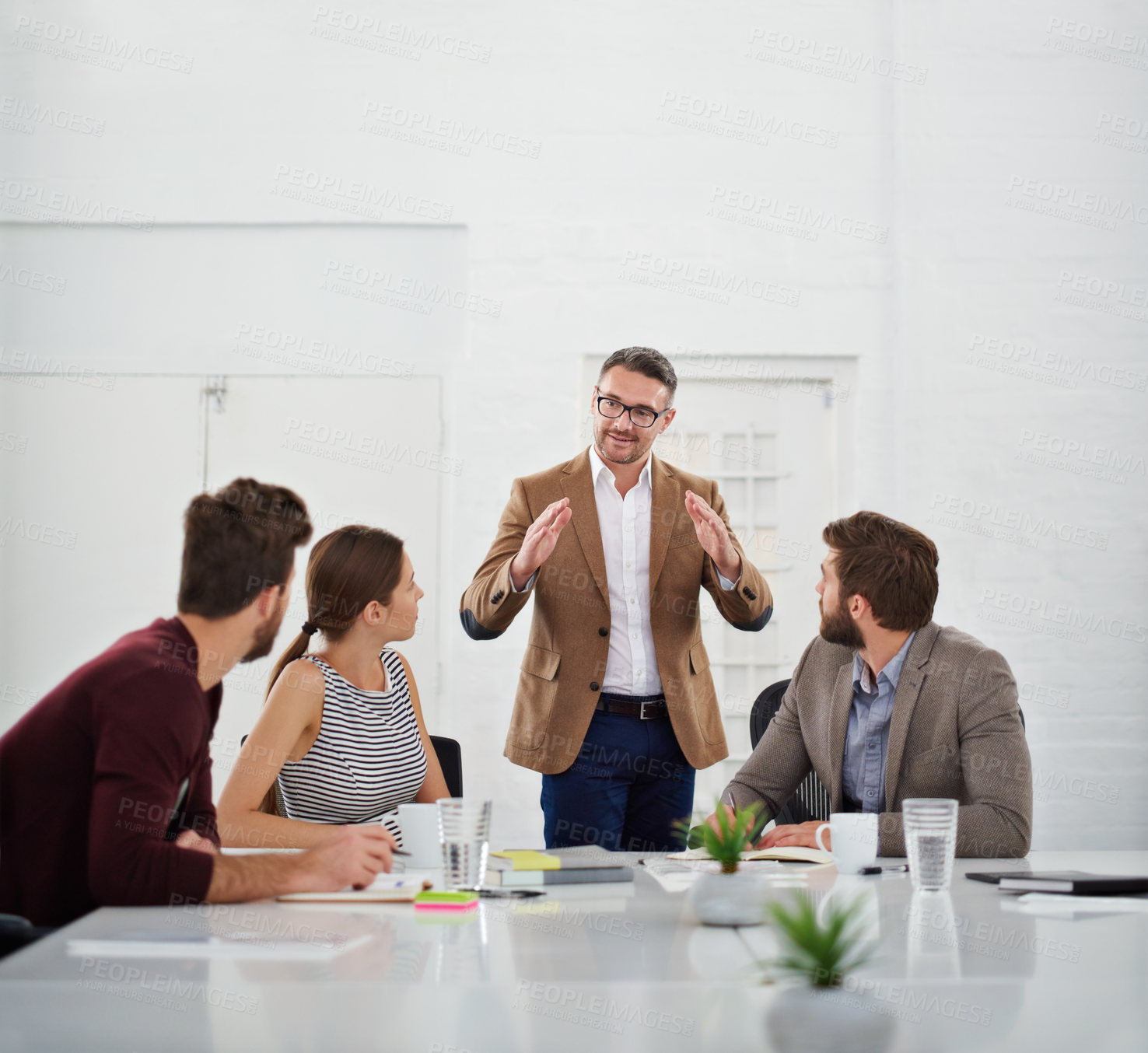 Buy stock photo Business people, meeting and discussion in office for strategy for project management, information and client feedback. Teamwork, conversation and creative ideas for collaboration on company task.