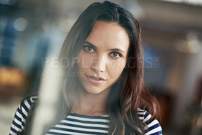 Buy stock photo Cropped shot of a casually-dressed businesswoman standing in her office