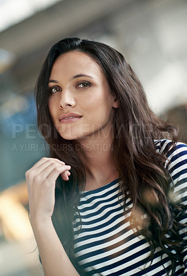 Buy stock photo Portrait, confidence and creative business woman in office, workplace and company for startup job. Face, professional and young entrepreneur, employee and web designer working on career in Italy