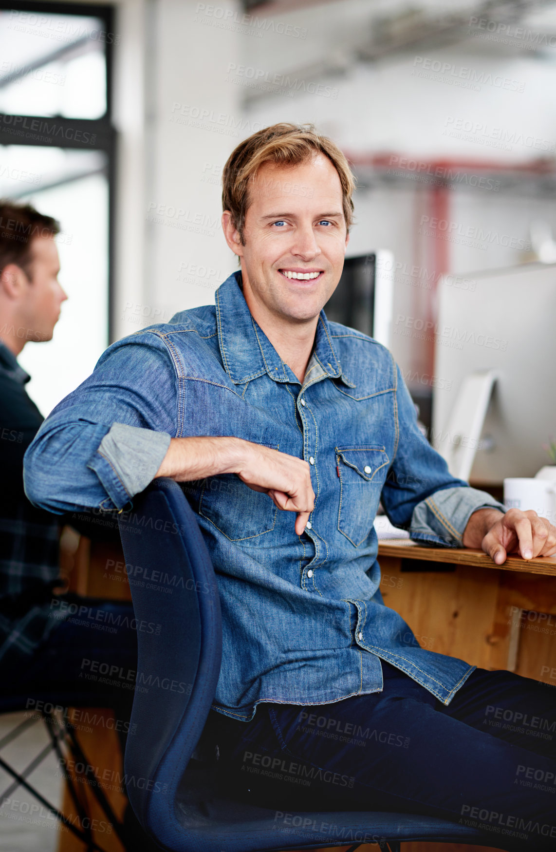 Buy stock photo Designer, man and relax in office for portrait with creative agency or project manager for planning. Businessman, professional and employee with startup business, proud and confident for assignment.