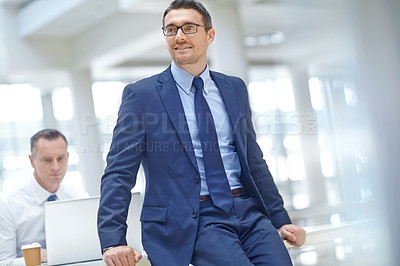 Buy stock photo Office, management and relax business man, leader or CEO working in trading, stock market or investment company. Financial economy, crypto mining and confident mentor, broker or male person leaning