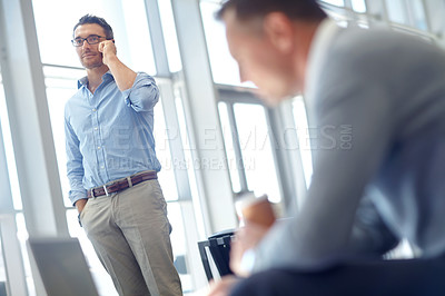 Buy stock photo Phone call communication, lounge and businessman in airport talking, networking and chat about journey. Mobile conversation, discussion and corporate employee, worker or agent speaking about travel