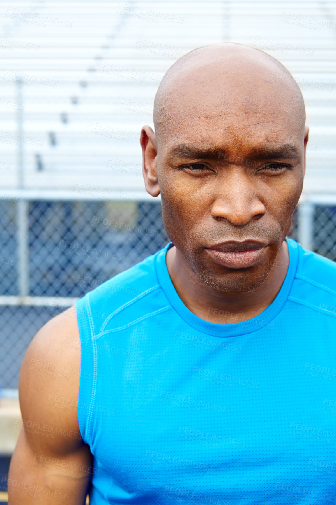 Buy stock photo Cropped shot of a male athlete in sports clothing at the track