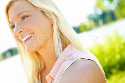 Buy stock photo Profile of a beautiful blonde outside with copyspace