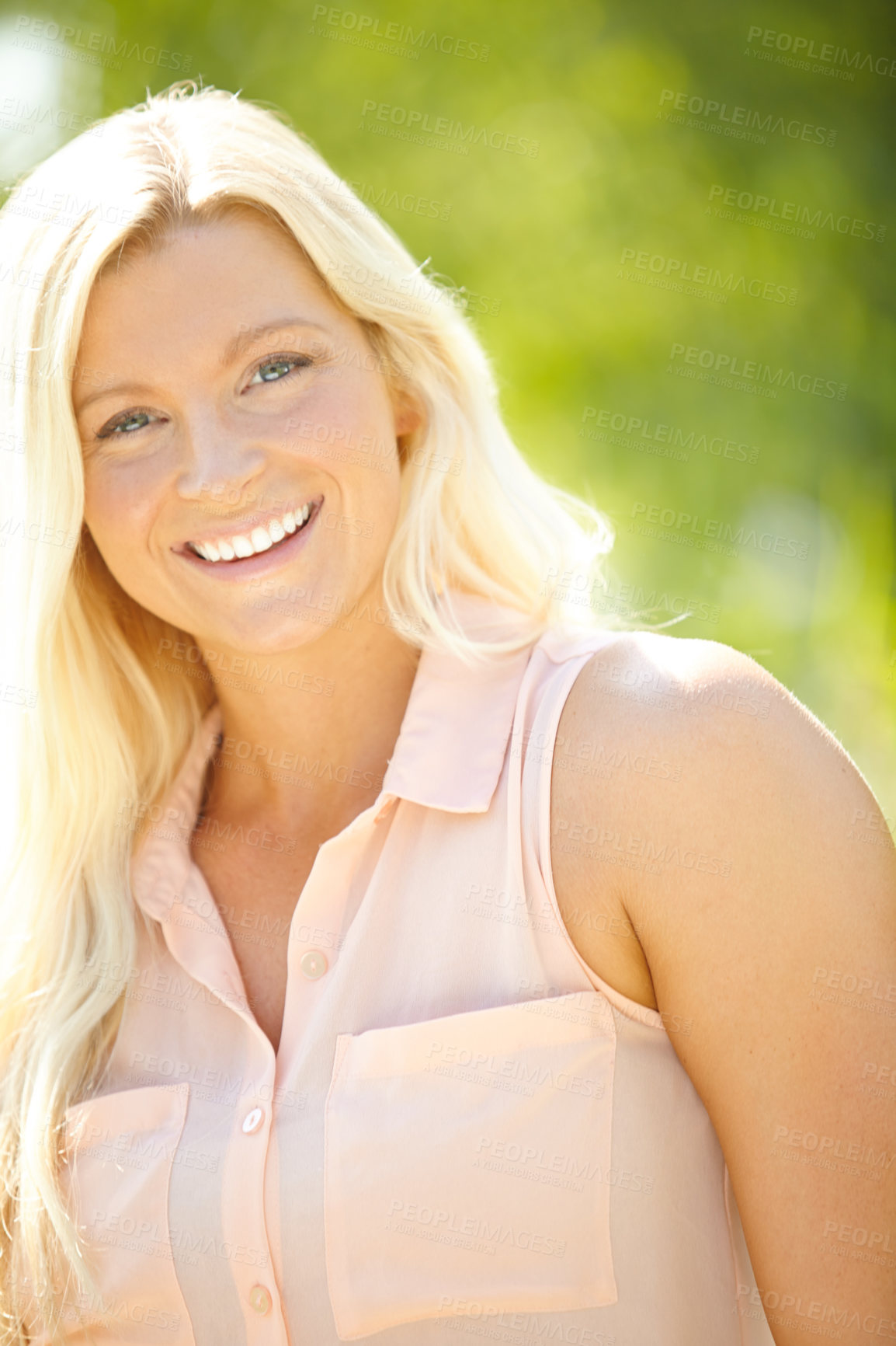 Buy stock photo Portrait of a beautiful blonde woman outside