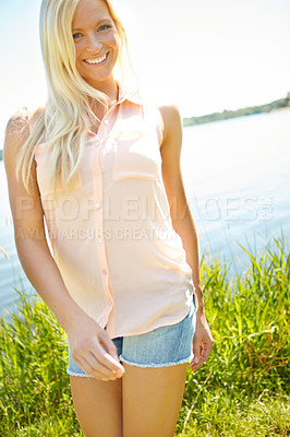 Buy stock photo Portrait of a beautiful blonde enjoying the great outdoors