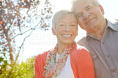 Buy stock photo Portrait of a mature couple smiling at the camera