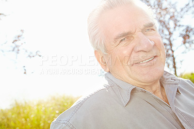 Buy stock photo Close up shot of a mature man smiling and looking at the camera